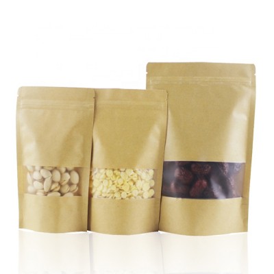 Zip Lock Stand Up Doypack Pouch Kraft Paper Bag With Window And Zipper